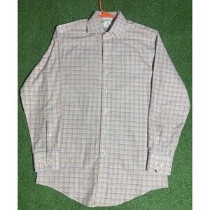 Brooks Brothers Regent 15-2/3 Orange Blue Check Cotton Dress Shirt Burron Down